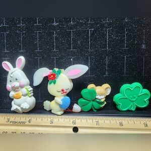 Vintage Lot Of 4 Holiday Brooch Pins Easter, St.Patricks Day, Used Great Shape